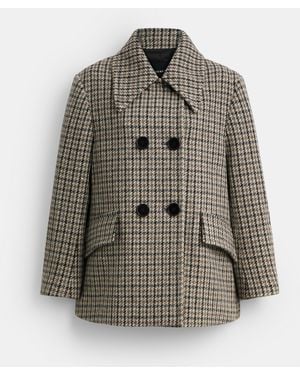 COACH Houndstooth Wool Coat - Gray