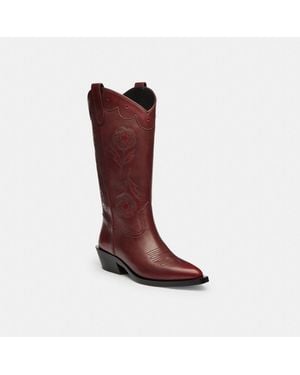 COACH Aria Cowboy Boot In Loved Leather - Red