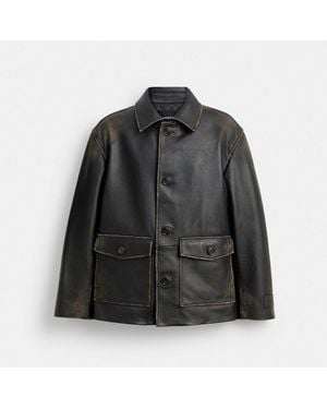 COACH Loved Leather Shirt Jacket - Black