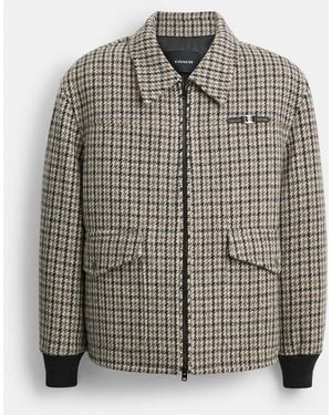 COACH Houndstooth Short Wool Coat - Gray