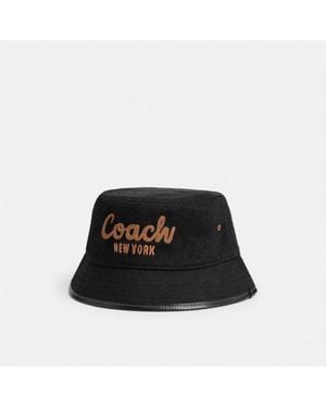 COACH Script Embroidered Denim Bucket Hat - Black