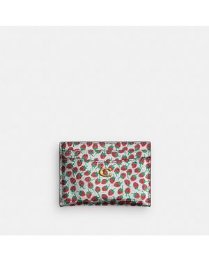 COACH Essential Card Case With Strawberry Print - White