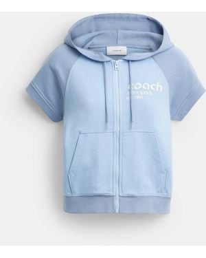COACH Short Sleeve Shrunken Hoodie - Blue