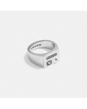 COACH Sterling Silver Signature Signet Ring - Metallic