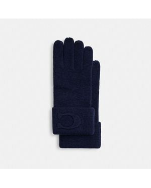 COACH Signature Embossed Knit Gloves - Blue