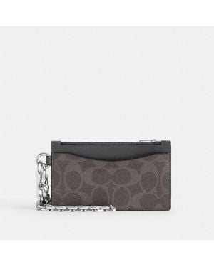 COACH Zip Card Case With Chain In Signature Canvas - Gray