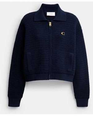 COACH Zip Front Cardigan - Blue