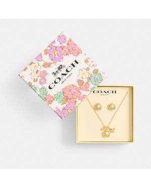 COACH Tea Rose Pearl Necklace And Earrings Set - Metallic