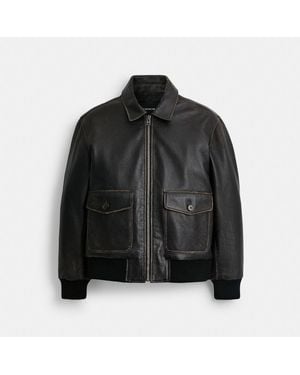 COACH Loveworn Leather Bomber Jacket - Black
