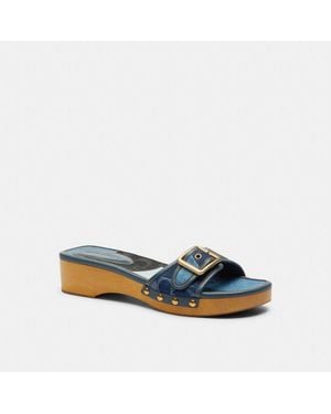 COACH Margot Wooden Sandal With Signature Denim Patchwork - Blue