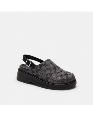 COACH Sculpted C Platform Clog In Crystal Signature Jacquard - Black