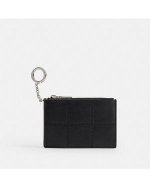 COACH Zip Card Case With Key Ring In Checkerboard Upcrafted Leather - Black