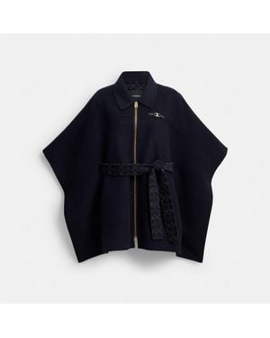 COACH Double Face Wool Cape - Blue