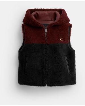 COACH Boxy Shearling Vest With Hood - Purple