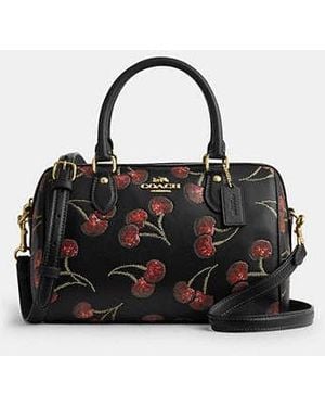 COACH Rowan Satchel Bag With Cherry Print - Black