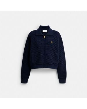 COACH Zip Front Cardigan - Blue