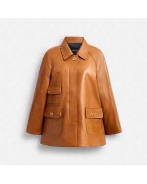 COACH Turnlock Leather Swing Coat - Brown