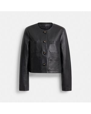 COACH Collarless Leather Jacket - Black