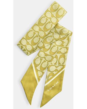COACH Textured Signature Print Silk Skinny Scarf - Metallic
