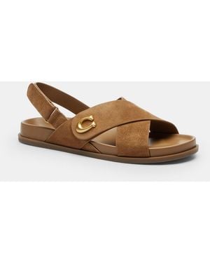 COACH Sculpted C Criss Cross Sandal - Brown