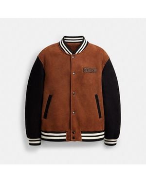 COACH Shearling Varsity Jacket - Brown