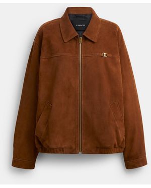 COACH Heritage C Oversized Suede Bomber - Brown