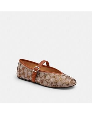 COACH Mary Jane In Crystal Signature Jacquard - Brown