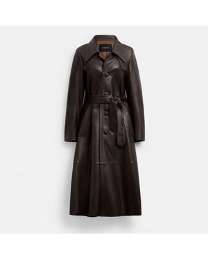 COACH Single Breasted Leather Trench Coat - Black