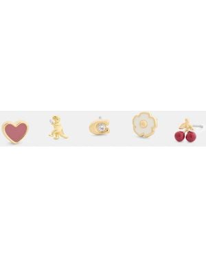 COACH Rexy And Cherry Enamel Stud Earring Set - Pink