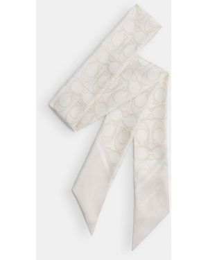 COACH Textured Signature Print Silk Skinny Scarf - White