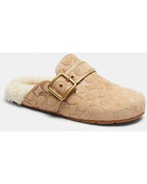 COACH Archival Buckle Clog With Signature Suede And Shearling - Natural