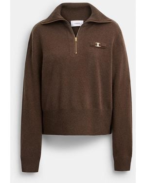 COACH Heritage Hardware Half Zip Top - Brown