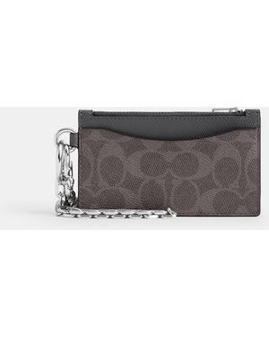 COACH Zip Card Case With Chain - Gray
