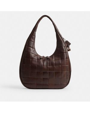 COACH Alter/ego Large Crescent Shoulder Bag In Checkerboard Upcrafted Leather - Brown