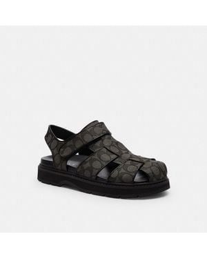 COACH Fisherman Sandal In Signature Jacquard - Black