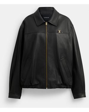 COACH Heritage C Plaque Oversized Leather Jacket - Black