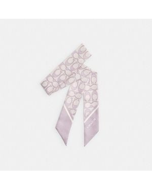 COACH Textured Signature Print Silk Skinny Scarf - Pink
