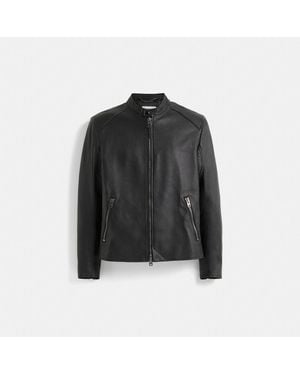 COACH Leather Racer Jacket in Black for Men | Lyst