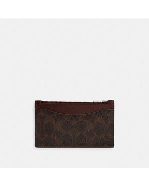 COACH Zip Card Case In Signature Canvas - Brown