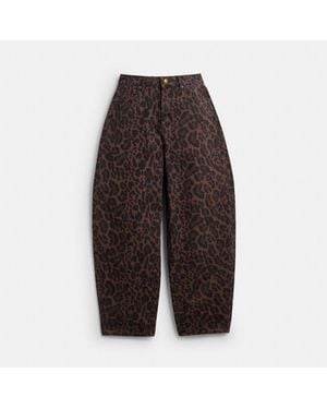 COACH Leopard Print Barrel Jeans In Organic Cotton - Brown