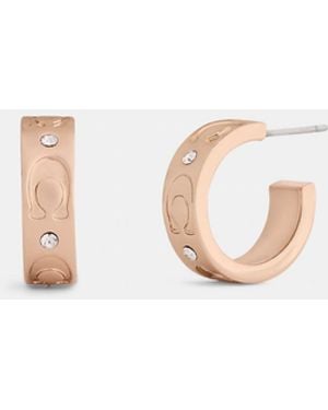 COACH Repeated C Huggie Earrings - Pink