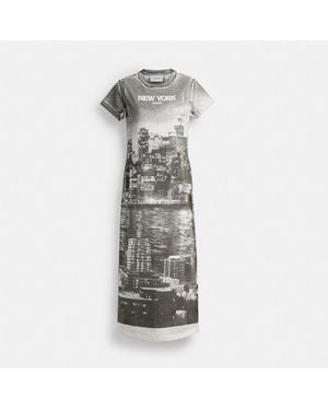 COACH Postcard Graphic T-shirt Dress In Organic Cotton - Gray