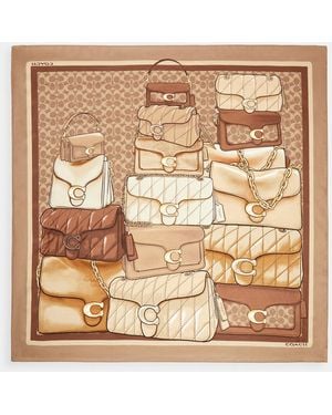 COACH Stacked Tabby Bags Print Silk Square Scarf - Metallic