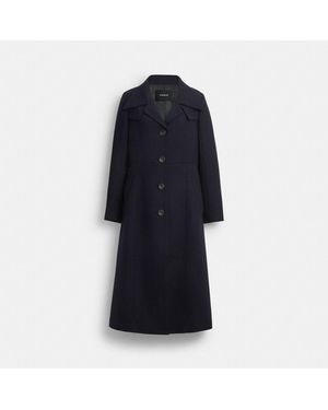 COACH Long Wool Trench Coat - Blue