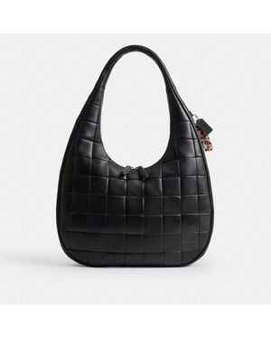 COACH Ego Large Crescent Shoulder Bag In Checkerboard Upcrafted Leather - Black