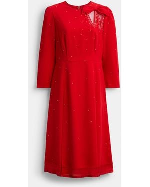 COACH Long Sleeve Bow Dress - Red