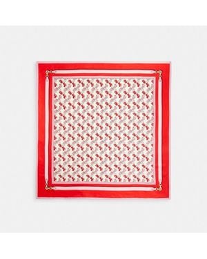 COACH Horse And Carriage Strap Print Silk Square Scarf - Red