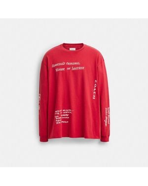 COACH Sketch Horse And Carriage Long Sleeve T Shirt In Organic Cotton - Red