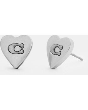 COACH Signature Heart Stud Earrings - White