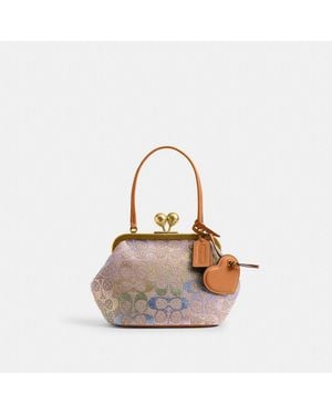 COACH Kisslock Frame Bag 16 In Crystal Signature Jacquard - Gray